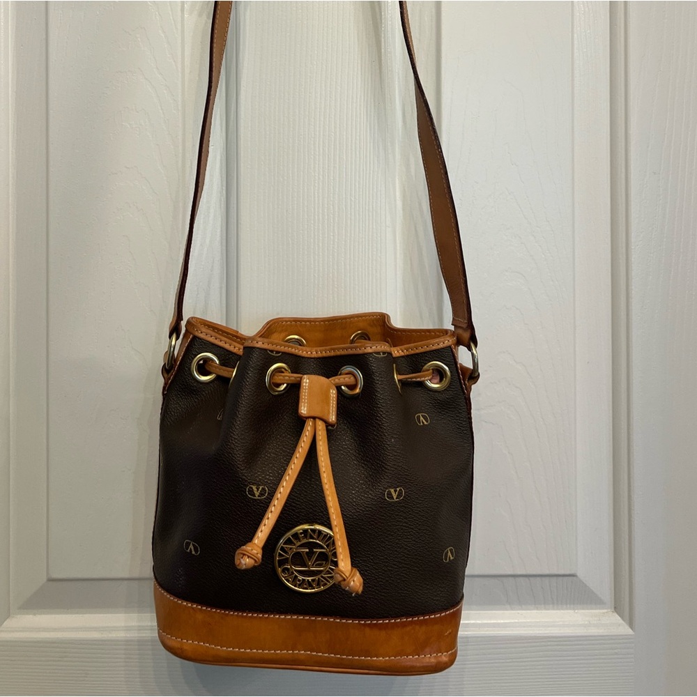 Valentino Garavani Brown and Black Shoulder Bag with Drawstring Closure